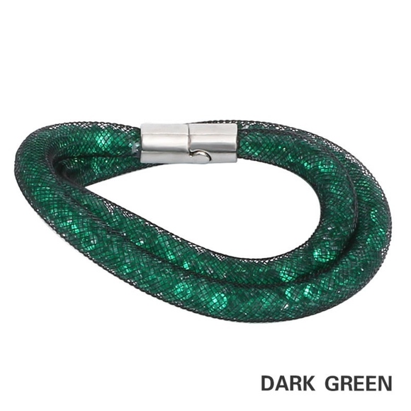 Green Double Mesh Crystal Wrap Bangle Bracelet - Picture 8 of 8